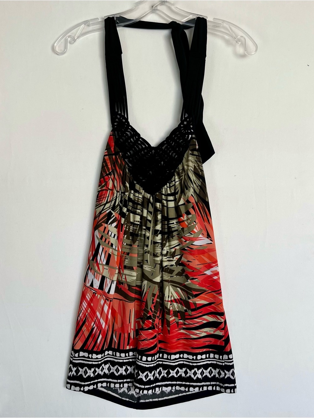 Cache Tropical Halter Mini Dress in Black, Red & Olive